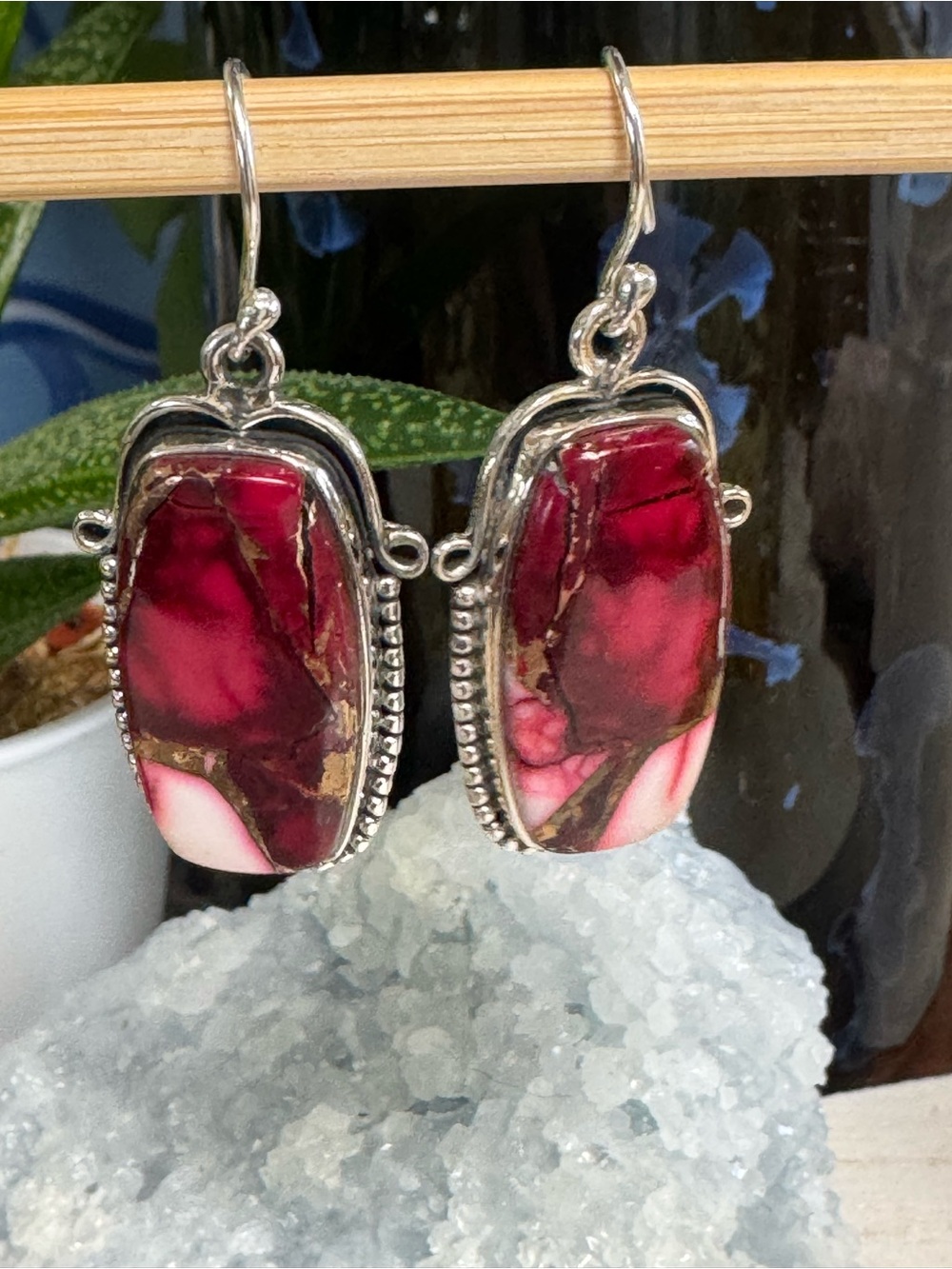 Handcrafted Pink Magenta Stone Drop Earrings - Women Jewelry